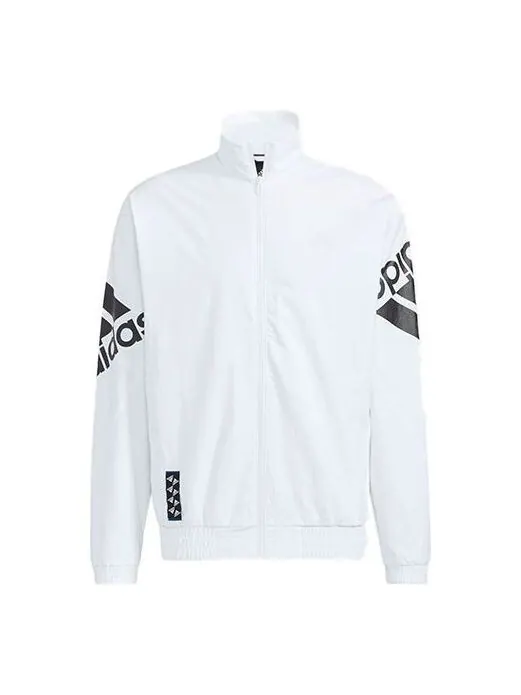 Куртка contrasting colors large logo zipper cardigan stand collar long sleeves jacket white Adidas — изображение 1 из 4