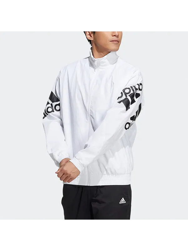 Куртка contrasting colors large logo zipper cardigan stand collar long sleeves jacket white Adidas — изображение 2 из 4