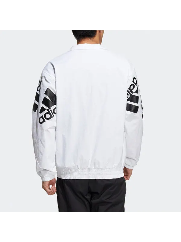 Куртка contrasting colors large logo zipper cardigan stand collar long sleeves jacket white Adidas — изображение 3 из 4