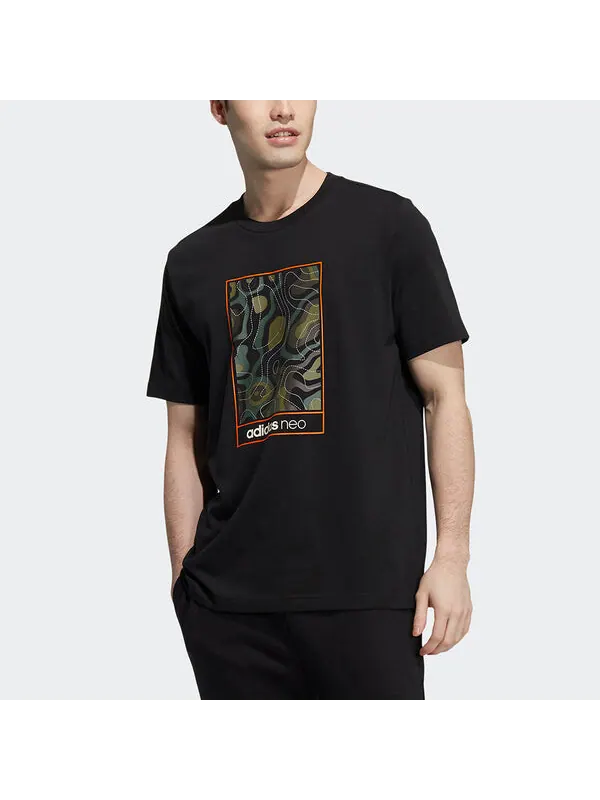 Футболка neo m cg t2 камуфляжный узор печать спортивная короткий рукав Adidas — изображение 2 из 4, черный