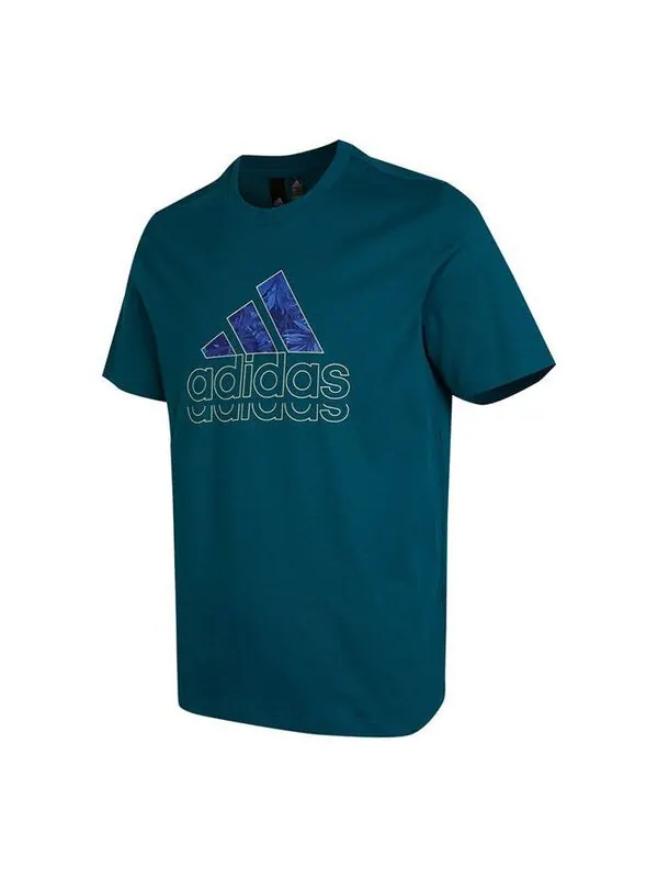 Футболка adidas SS22 Solid Color Large Logo Round Neck Casual Sports Short Sleeve Malachite Green — изображение 1 из 2