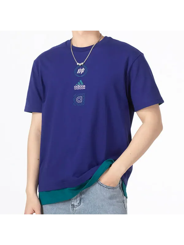 Футболка adidas Alphabet Logo Word Casual Sports Short Sleeve Blue — изображение 3 из 4, мульти