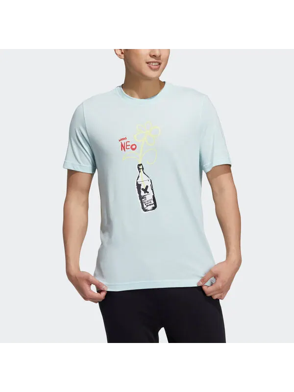 Футболка neo m july tee 1 cartoon printing sports round neck short sleeve mint green Adidas — изображение 2 из 4, зеленый