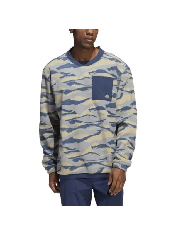 Рубашка texture-print crew sweatshirt 'hemp navy' Adidas — изображение 2 из 4, темно-синий/серый