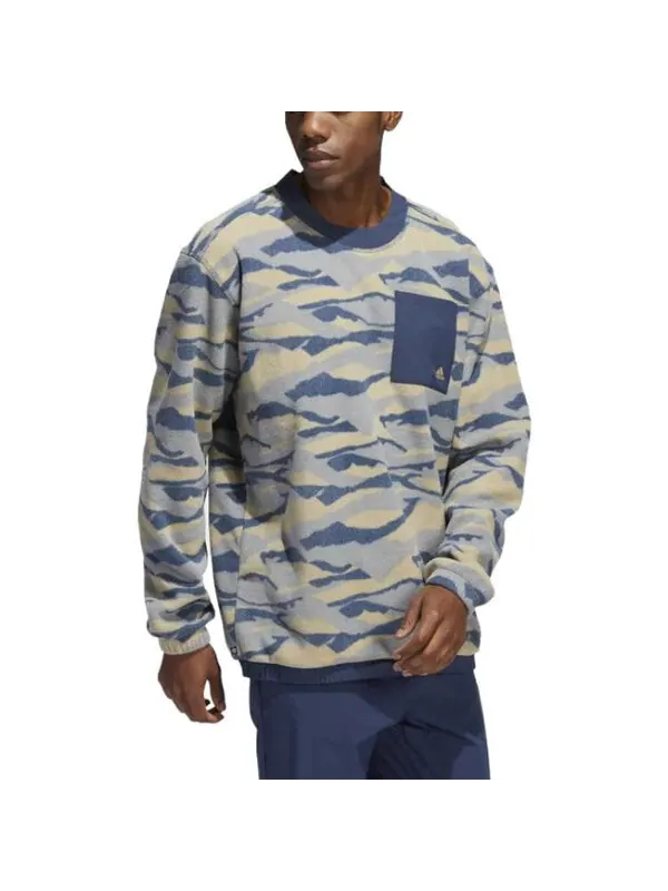 Рубашка texture-print crew sweatshirt 'hemp navy' Adidas — изображение 3 из 4, темно-синий/серый