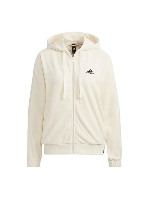 Куртка велюровая jkt small logo кулиска капюшон куртка кремово-белая Adidas — изображение 1 из 4, белый