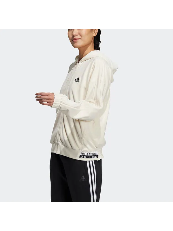 Куртка велюровая jkt small logo кулиска капюшон куртка кремово-белая Adidas — изображение 2 из 4, белый