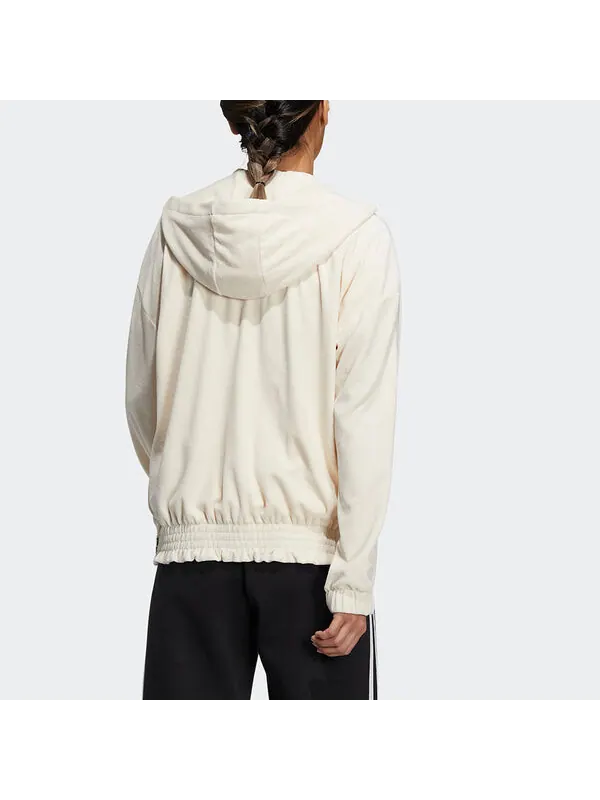 Куртка велюровая jkt small logo кулиска капюшон куртка кремово-белая Adidas — изображение 3 из 4, белый