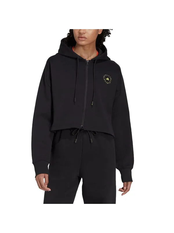 Толстовка by stella mccartney cropped hoodie 'black' Adidas — изображение 2 из 3, черный