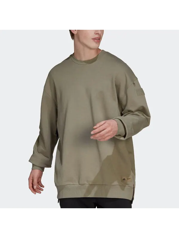 Толстовка Men's adidas Solid Color Round Neck Loose Pullover Hoodless Gray Brown — изображение 2 из 4, мульти