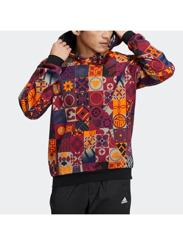 Толстовка Men's adidas Cny Aop Hood Limited Pattern Sports Bright Pink Red Fluorescence — изображение 3 из 4, красный