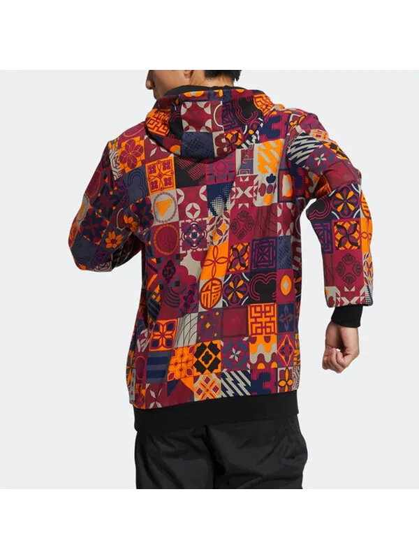Толстовка Men's adidas Cny Aop Hood Limited Pattern Sports Bright Pink Red Fluorescence — изображение 4 из 4, красный