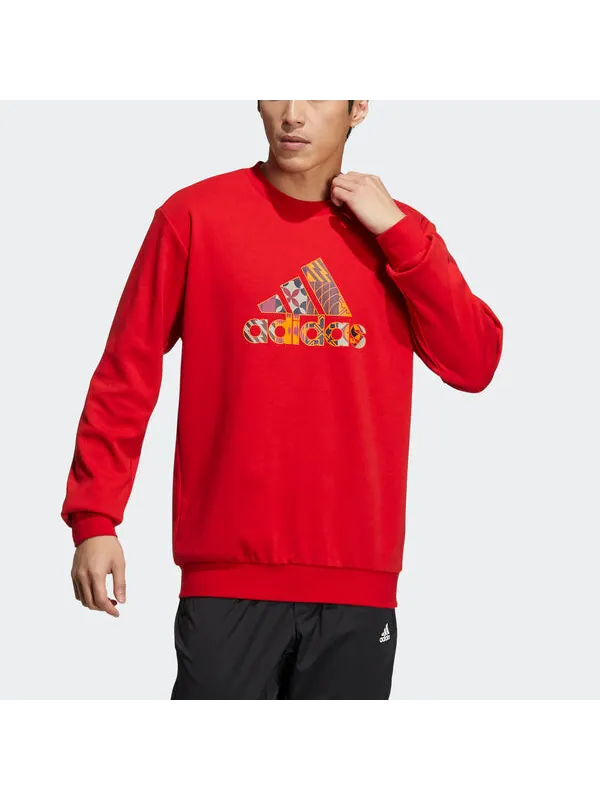 Толстовка Men's adidas Cny Gfx Crew1 Limited Logo Printing Sports Round Neck Pullover Red — изображение 2 из 4, красный