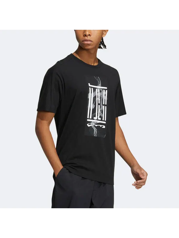 Футболка adidas WJ GFX LOGO Sports Round Neck Pullover Short Sleeve Black — изображение 4 из 4, мульти