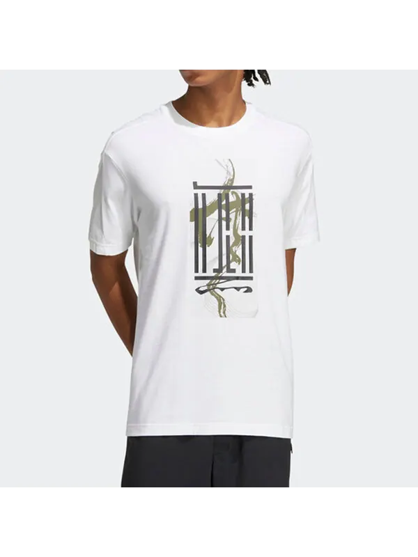 Футболка adidas Wj Gfx Logo Pattern Printing Athleisure Casual Sports Round Neck Short Sleeve White — изображение 2 из 4