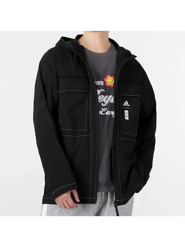 Куртка adidas Solid Color Full-Zip Hooded Jacket Black — изображение 3 из 4, мульти