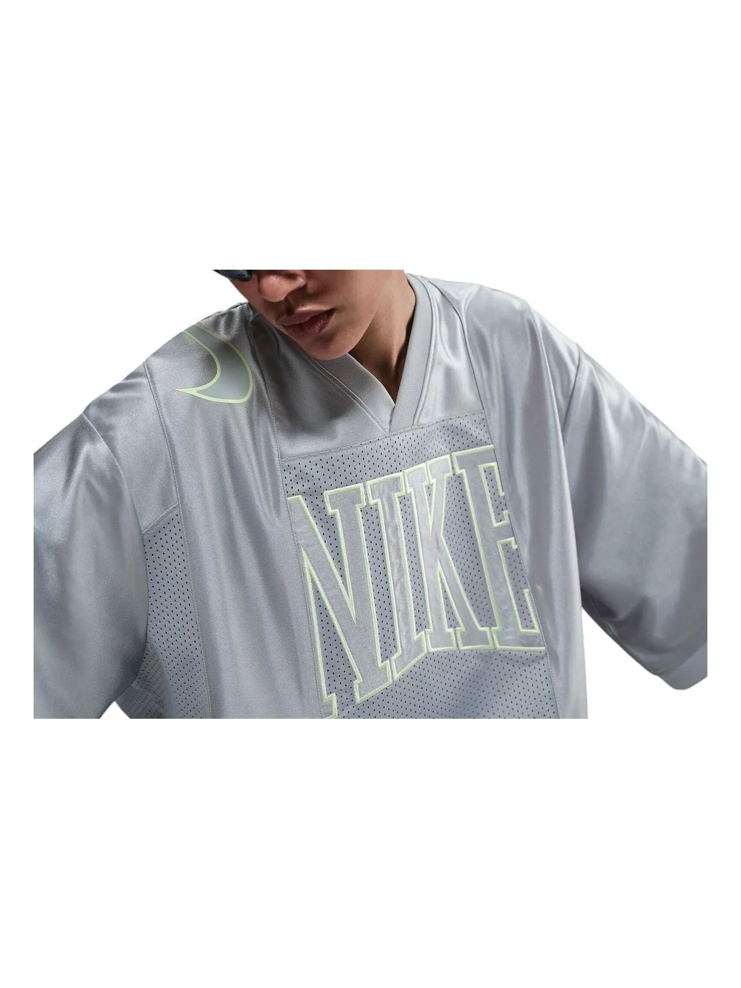 (WMNS) Nike Sportswear Street Oversized Graphic Jersey Top 'Smoke Grey Barely Volt' — изображение 1 из 4, серый