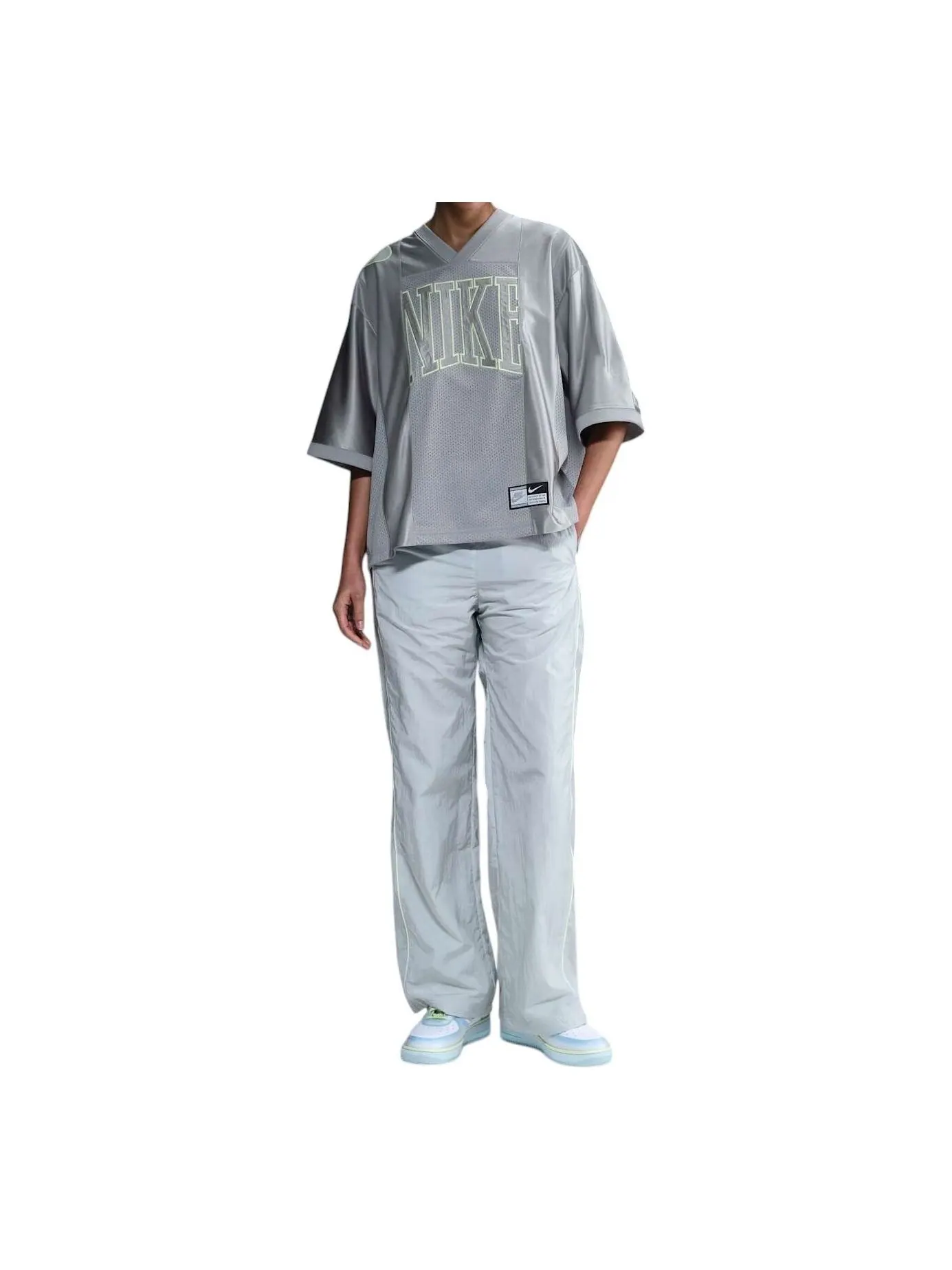 (WMNS) Nike Sportswear Street Oversized Graphic Jersey Top 'Smoke Grey Barely Volt' — изображение 3 из 4, серый
