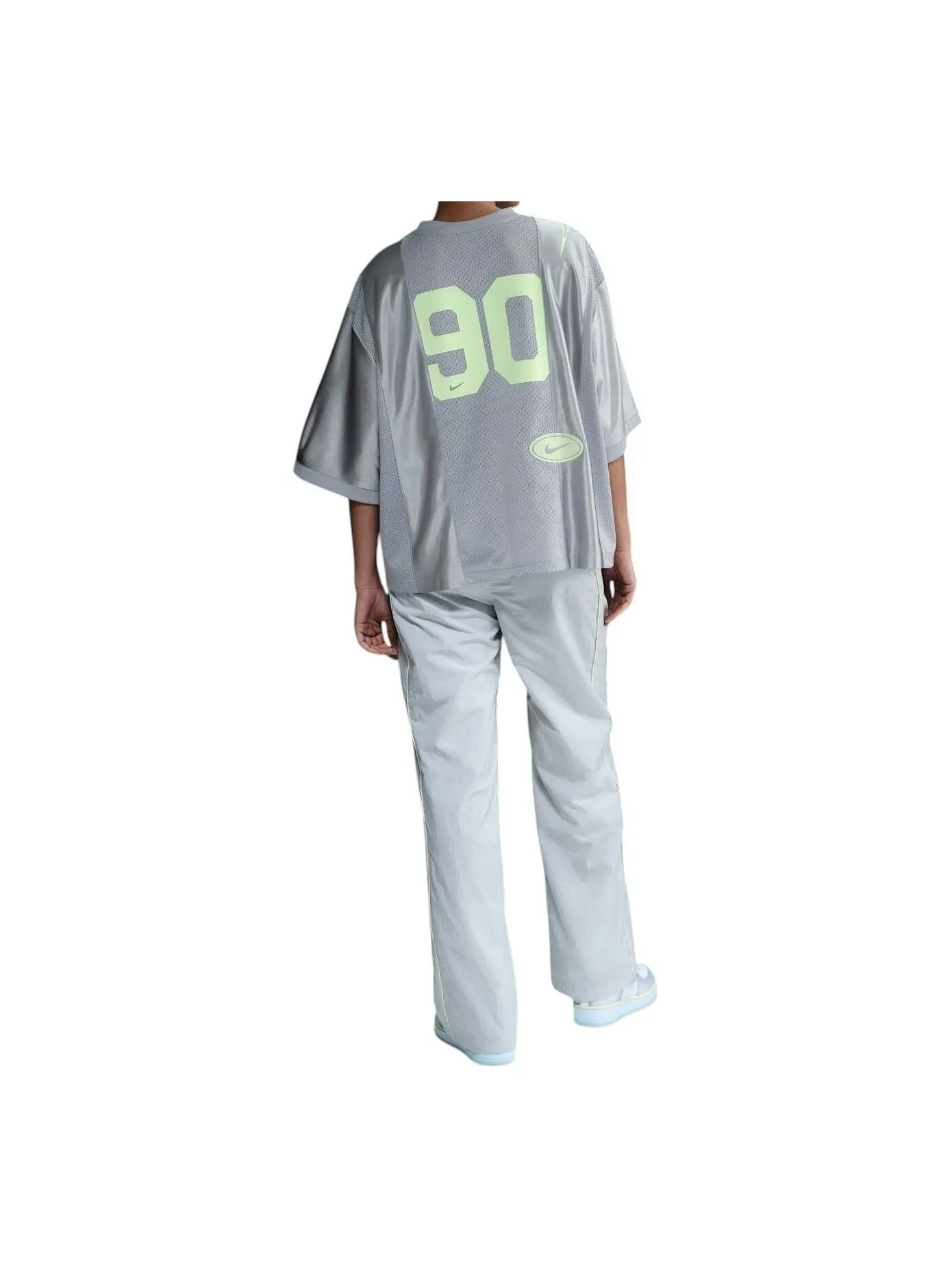 (WMNS) Nike Sportswear Street Oversized Graphic Jersey Top 'Smoke Grey Barely Volt' — изображение 4 из 4, серый