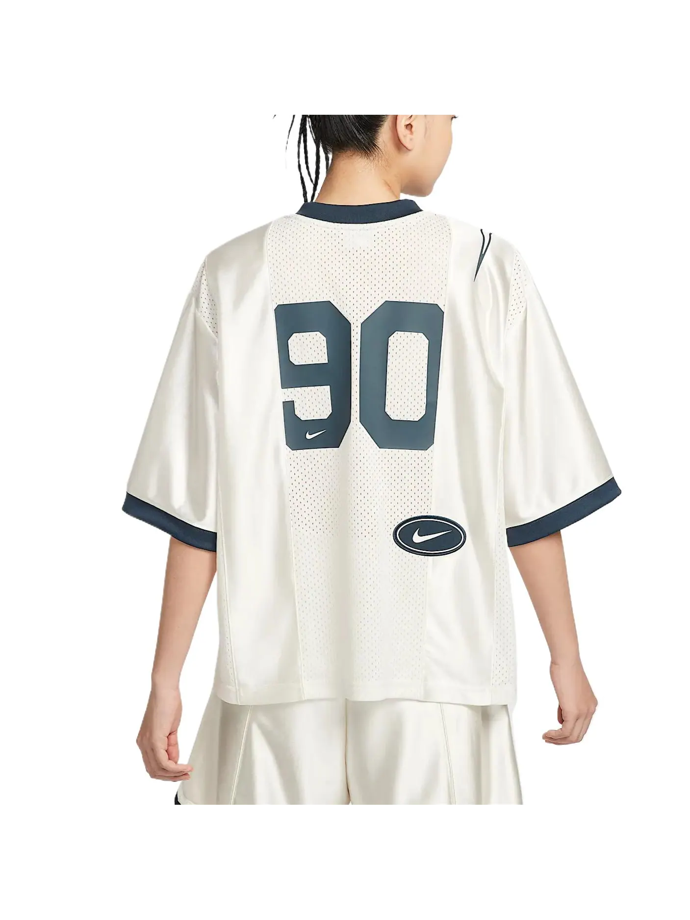 Топ (WMNS) Nike Sportswear Street Oversized Graphic Jersey Top Asia Sizing 'Sail Armoury Navy' — изображение 2 из 6, белый