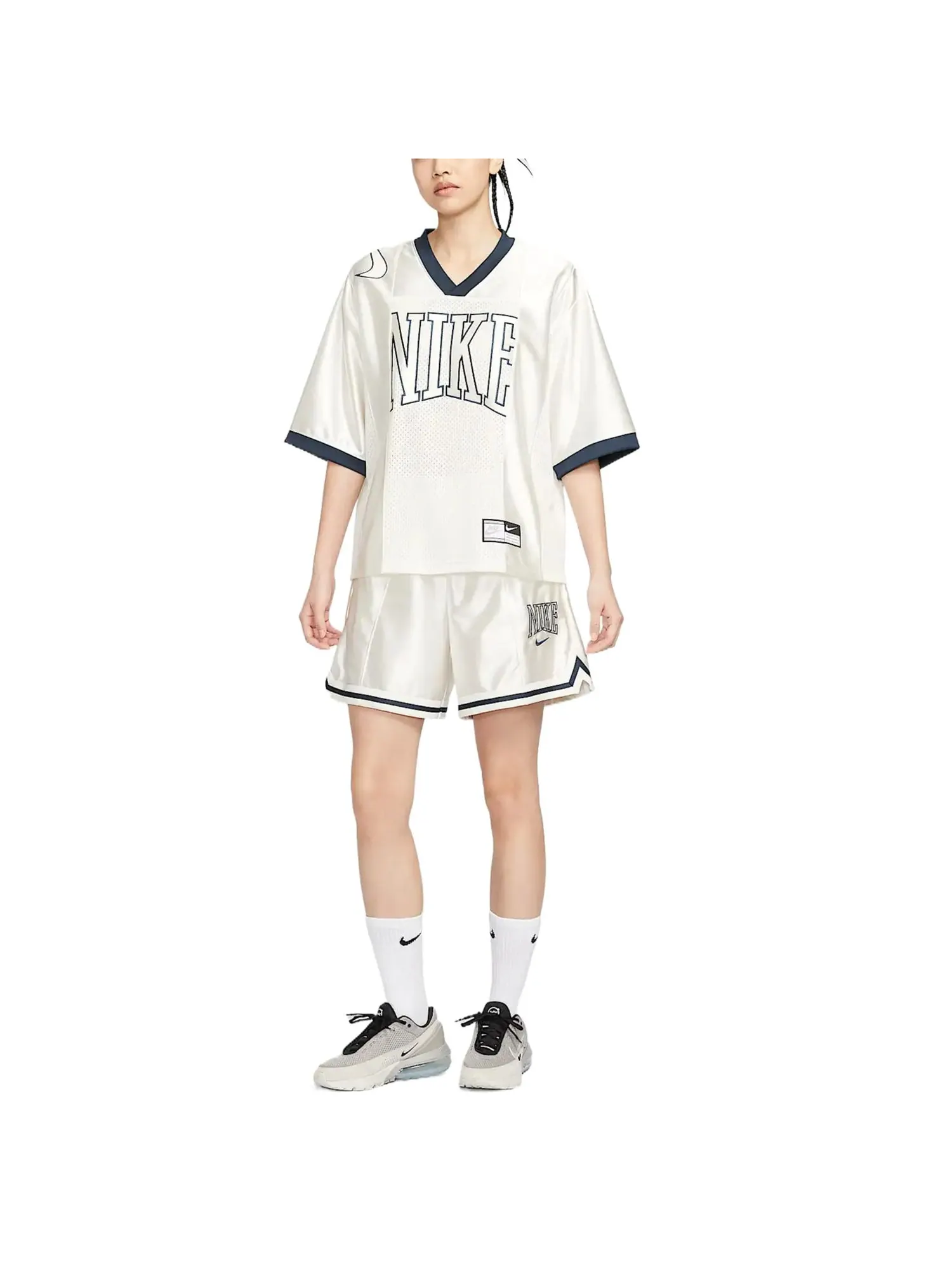 Топ (WMNS) Nike Sportswear Street Oversized Graphic Jersey Top Asia Sizing 'Sail Armoury Navy' — изображение 3 из 6, белый
