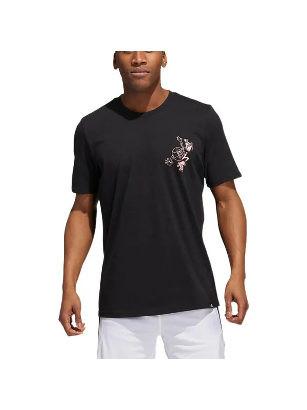 Футболка Men's adidas Cartoon Frog Basketball Sports Short Sleeve Black T-Shirt — изображение 2 из 4, мульти