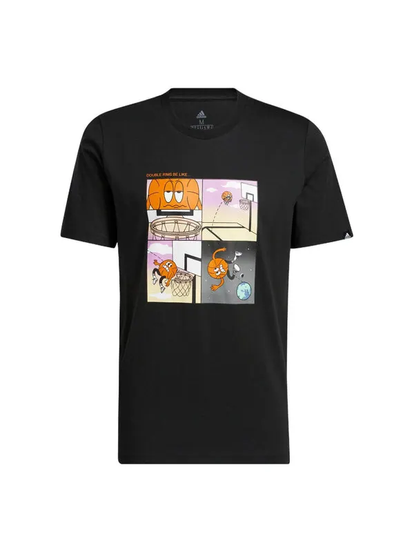 Футболка Men's adidas Cartoon Shooting Printing Pattern Round Neck Short Sleeve Black T-Shirt — изображение 1 из 3, мульти
