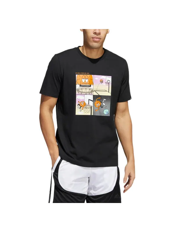 Футболка Men's adidas Cartoon Shooting Printing Pattern Round Neck Short Sleeve Black T-Shirt — изображение 2 из 3, мульти