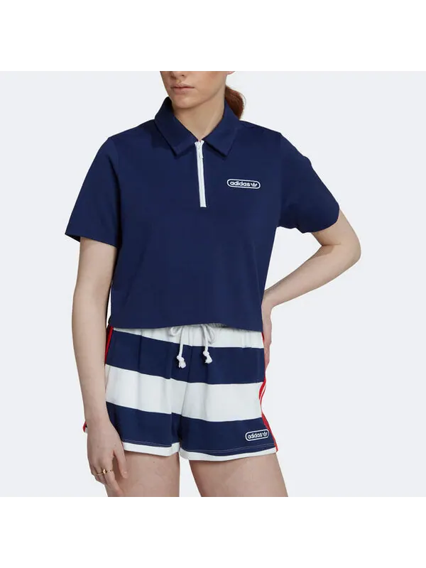 Футболка (WMNS) adidas Original Crop Zip Polo Shirt 'Night Sky' — изображение 3 из 4, ночное небо