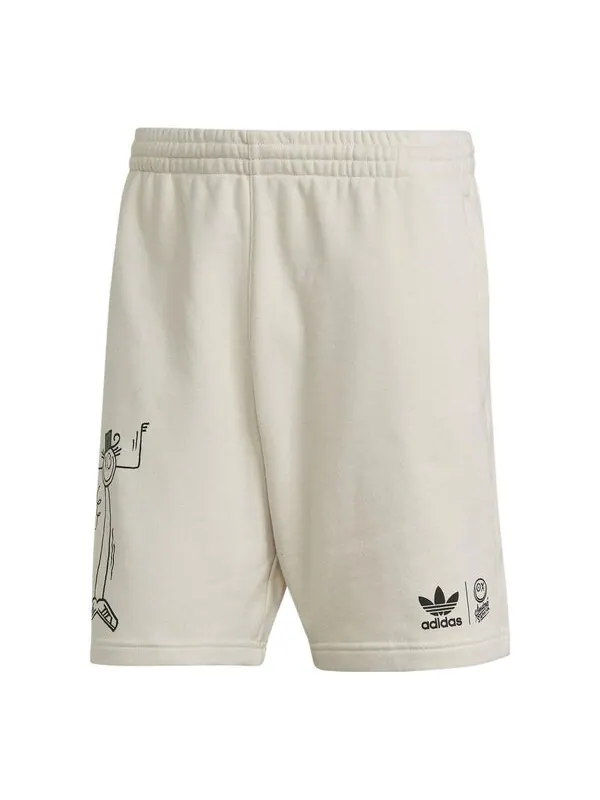 Шорты men's originals cartoon graffiti logo printing straight casual shorts creamy white Adidas — изображение 1 из 4, мульти