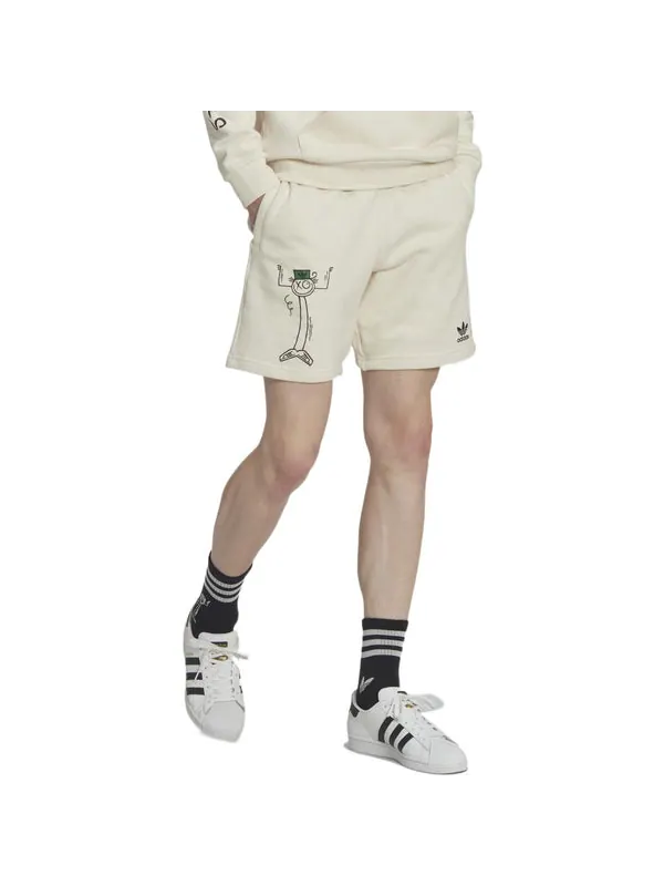 Шорты men's originals cartoon graffiti logo printing straight casual shorts creamy white Adidas — изображение 3 из 4, мульти