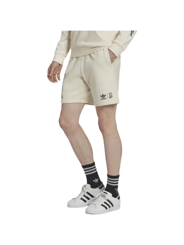 Шорты men's originals cartoon graffiti logo printing straight casual shorts creamy white Adidas — изображение 4 из 4, мульти