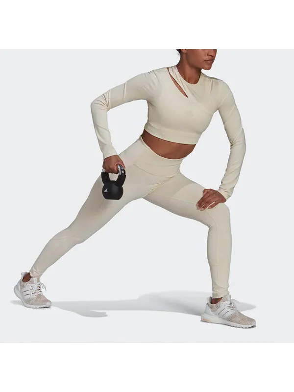 Футболка однотонные спортивные с длинными рукавами Adidas — изображение 2 из 4, светлый желтый
