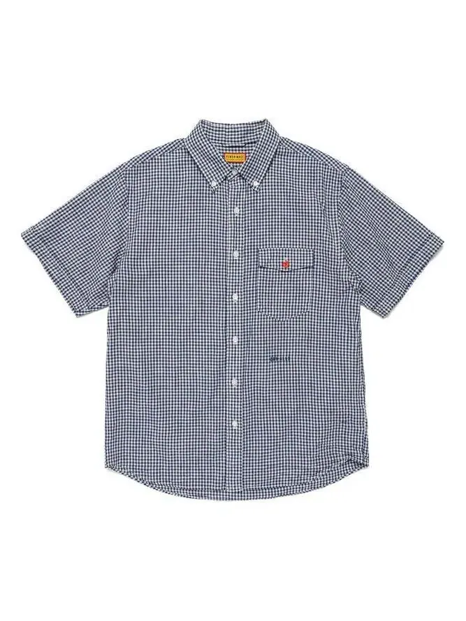 Мужская рубашка с коротким рукавом и клетчатым принтом Check B.D S/S Shirt HUMAN MADE — изображение 1 из 4, синий