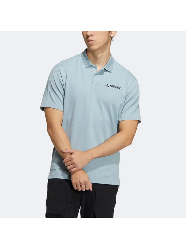 Футболка Men's adidas Terrex Tx Logo Solid Color Sports Short Sleeve Light Gray Polo Shirt — изображение 2 из 4, мульти