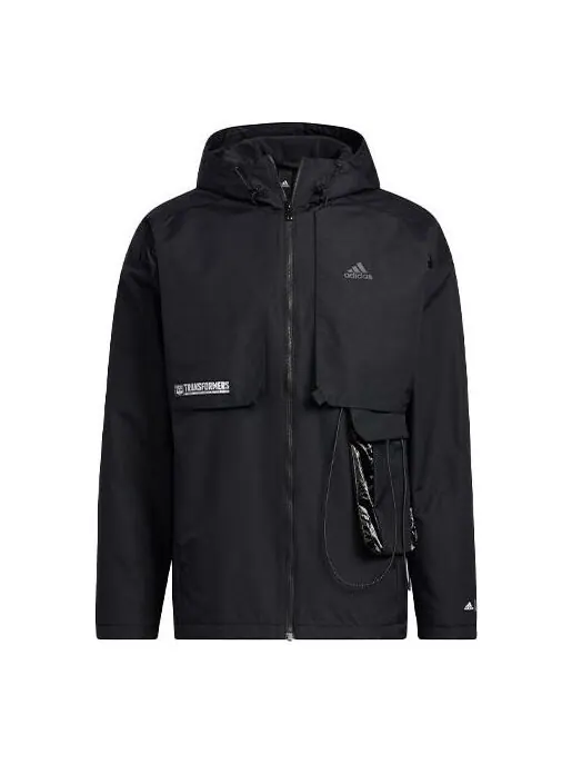 Куртка Men's adidas x Transformers Crossover Solid Color Sports Long Sleeves Hooded Jacket Black — изображение 1 из 4, черный