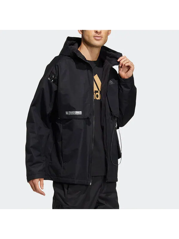 Куртка Men's adidas x Transformers Crossover Solid Color Sports Long Sleeves Hooded Jacket Black — изображение 2 из 4, черный