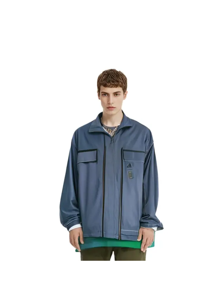Куртка Adidas Loose Casual Splicing Windproof Stand Collar — изображение 5 из 6, синий