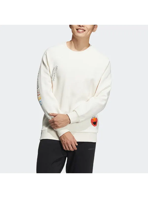 Толстовка Men's adidas neo x SESAME STREET Crossover Thicken Sports Round Neck Pullover Pink White — изображение 2 из 4