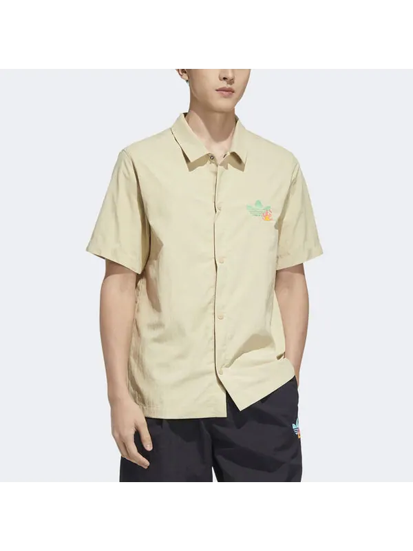 Рубашка adidas originals Solid Color Cartoon Pattern Casual Short Sleeve Shirt Khaki — изображение 2 из 4, мульти