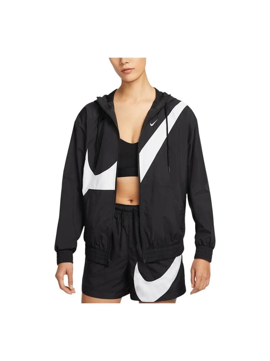 Куртка (WMNS) Nike Sportswear Classic Loose UV Protection Full Zip Logo Jacket Asia Sizing 'Black White' — изображение 1 из 2