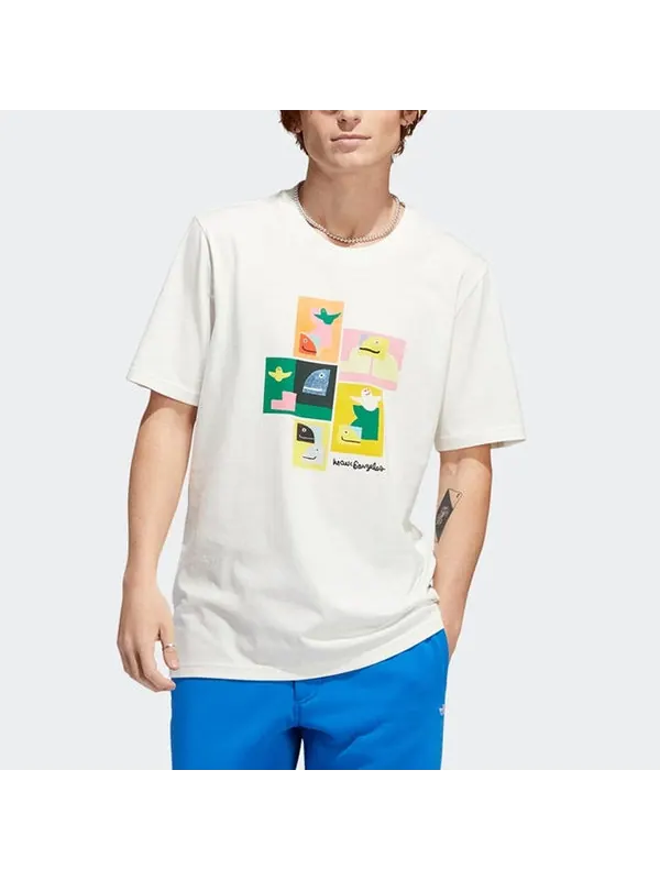 Футболка men's ss22 pattern printing round neck short sleeve white t-shirt Adidas — изображение 3 из 4, мульти