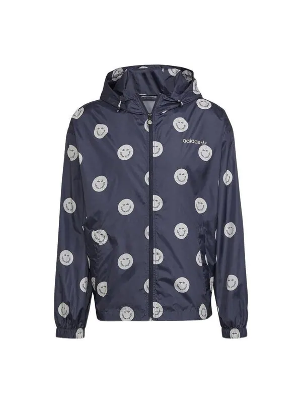 Куртка Men's adidas originals Smiling Face Full Print Casual Hooded Track Jacket Deep Navy Blue — изображение 1 из 4, мульти