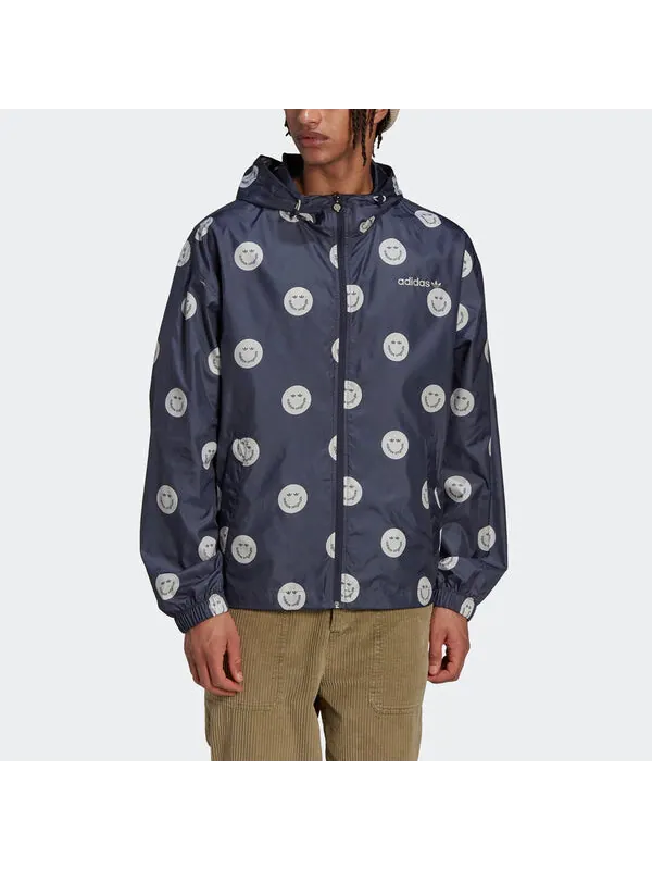 Куртка Men's adidas originals Smiling Face Full Print Casual Hooded Track Jacket Deep Navy Blue — изображение 3 из 4, мульти