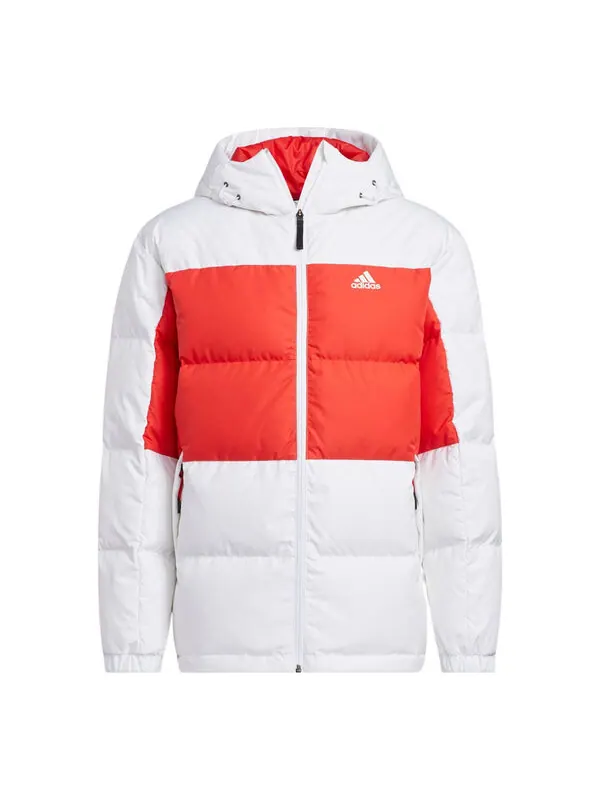 Куртка пуховик с капюшоном в стиле колор-блок Adidas — изображение 1 из 1, белый/красный