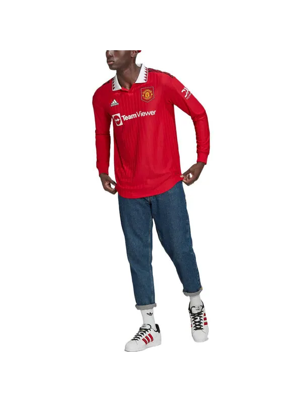 Футболка manchester united 22 23 с длинным рукавом домашняя аутентичная футболка Adidas — изображение 2 из 4, красный