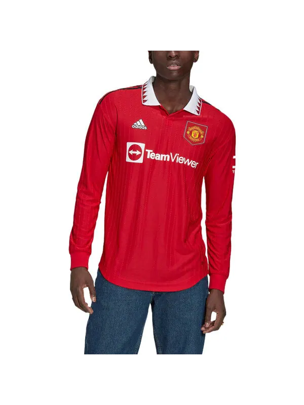 Футболка manchester united 22 23 с длинным рукавом домашняя аутентичная футболка Adidas — изображение 3 из 4, красный
