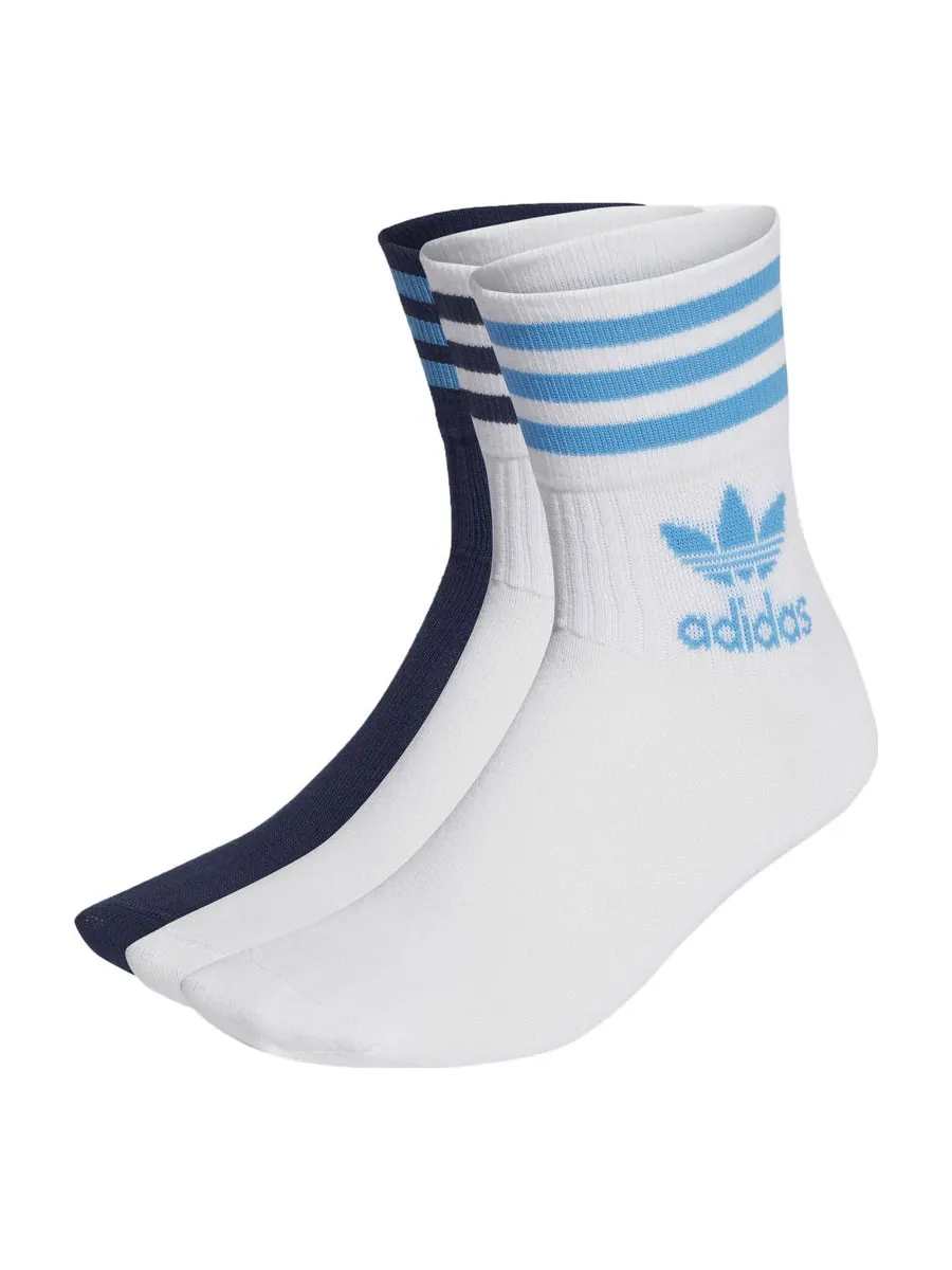 Носки adidas originals Logo Stripe Printing Socks Unisex 3 Pairs White / Blue — изображение 1 из 1, белый
