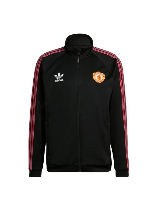 Куртка Men's adidas originals SS22 Manchester United Sports Stripe Logo Stand Collar Jacket Black — изображение 1 из 4