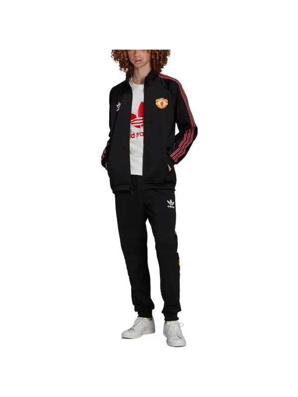 Куртка Men's adidas originals SS22 Manchester United Sports Stripe Logo Stand Collar Jacket Black — изображение 2 из 4